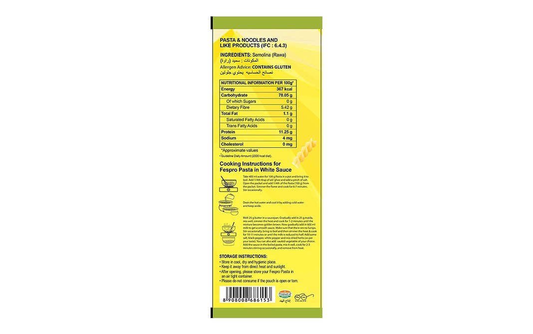 Fespro Fusilli Pasta    Pack  400 grams